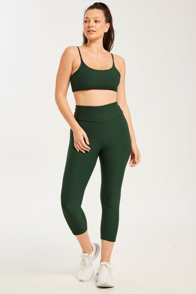 Croco Skin Seamless Cropped Leggings Forest Green