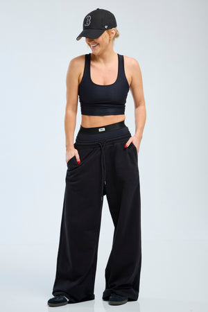 Double Waist Oversized Sweatpants Black