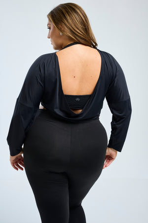 Open Back Cropped Long Sleeve Black