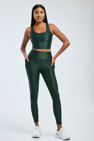 Hi-Shine Pocket Leggings Forest Green