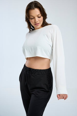 Open Back Cropped Long Sleeve Ivory