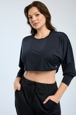 Open Back Cropped Long Sleeve Black