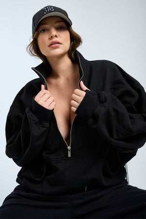 Half Zip Slouchy Pullover Black