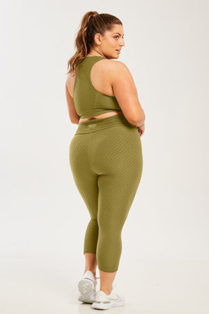 Croco Skin Seamless Cropped Leggings Olive