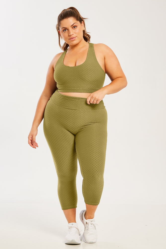 Croco Skin Seamless Cropped Leggings Olive