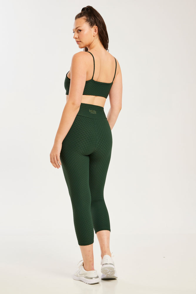 Croco Skin Seamless Cropped Leggings Forest Green