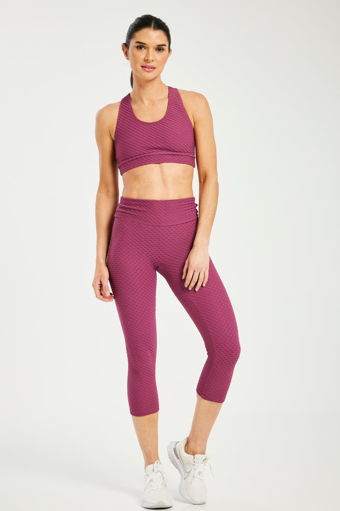 Croco Skin Seamless Cropped Leggings Berry