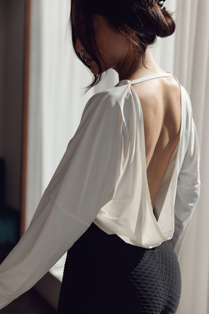 Open Back Cropped Long Sleeve Ivory