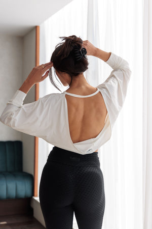 Open Back Cropped Long Sleeve Ivory