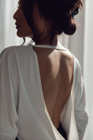 Open Back Cropped Long Sleeve Ivory