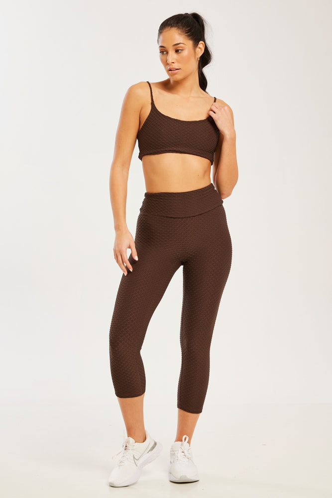 Croco Skin Seamless Cropped Leggings Coffee