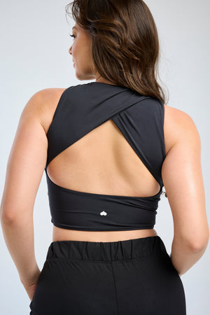 High Neck Open Back Top Black