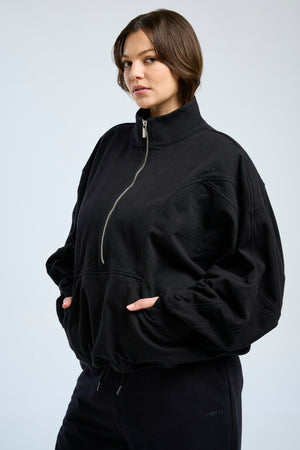 Half Zip Slouchy Pullover Black