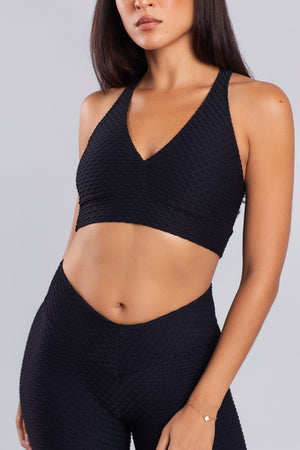 Croco Skin V Neck Top Black