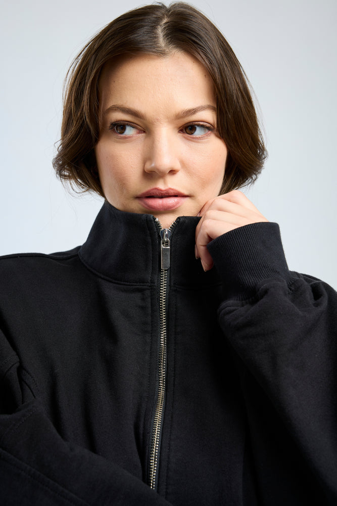 Half Zip Slouchy Pullover Black