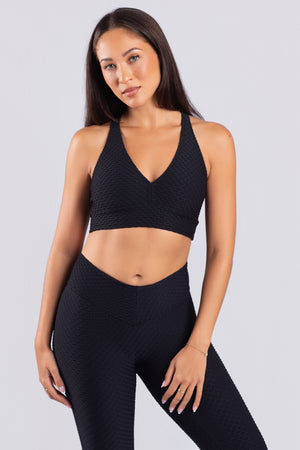 Croco Skin V Neck Top Black