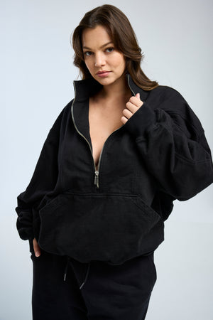 Half Zip Slouchy Pullover Black