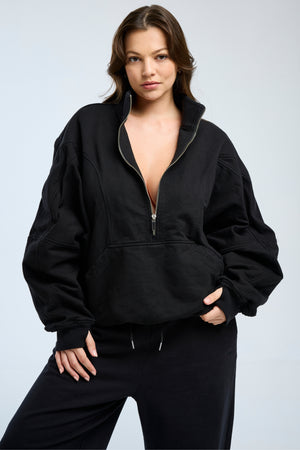 Half Zip Slouchy Pullover Black