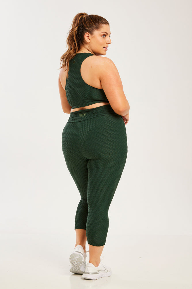 Croco Skin Seamless Cropped Leggings Forest Green