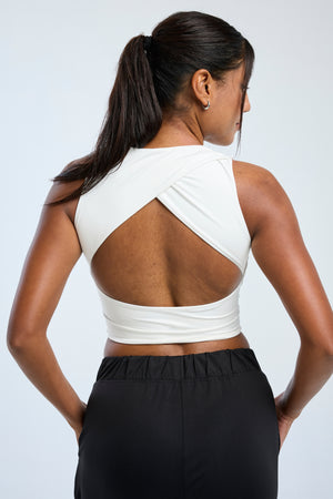 High Neck Open Back Top Ivory