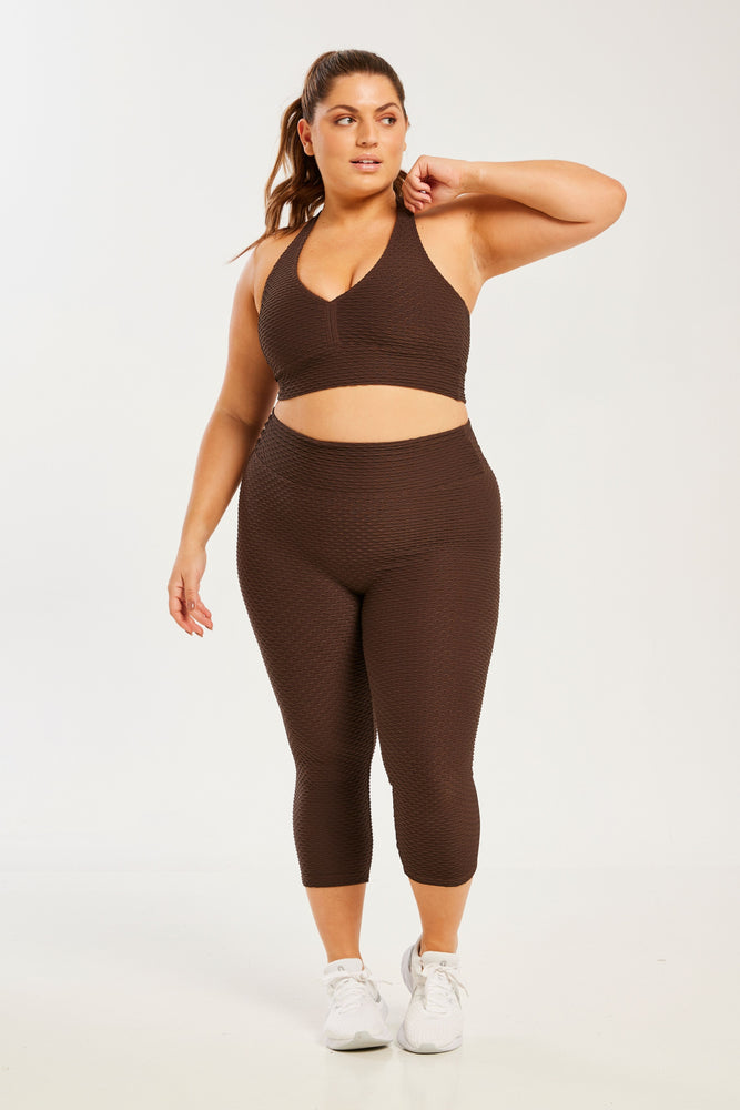 Croco Skin Seamless Cropped Leggings Coffee