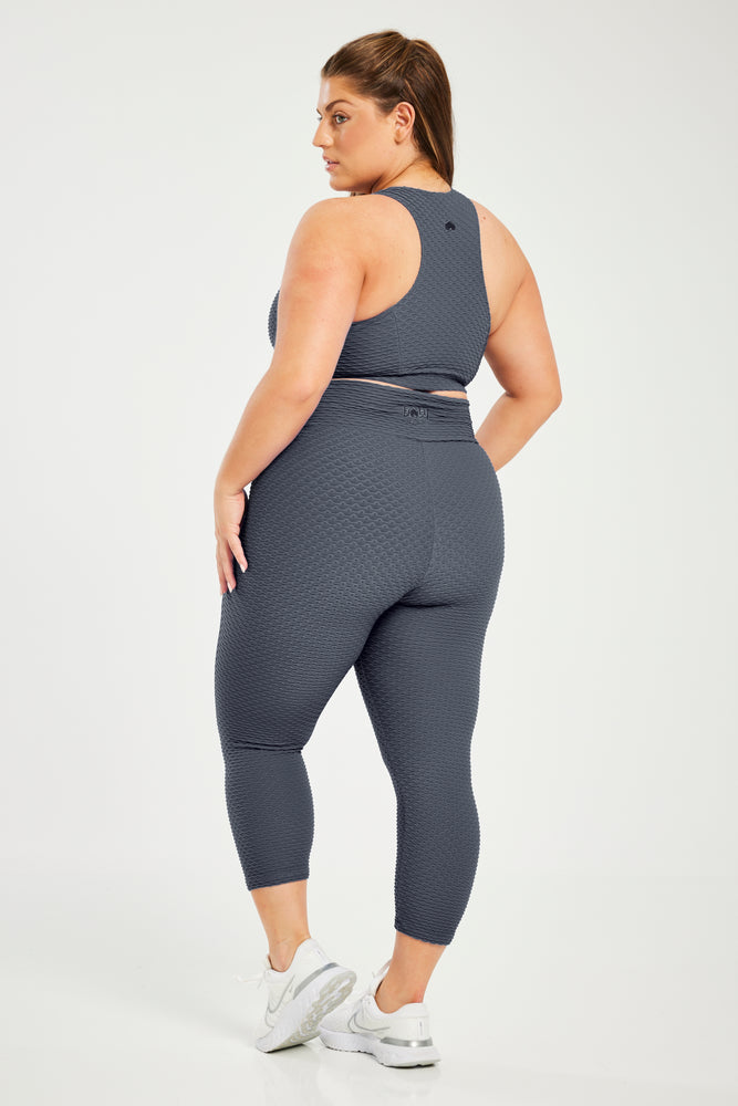 Croco Skin Seamless Cropped Leggings Dark Grey