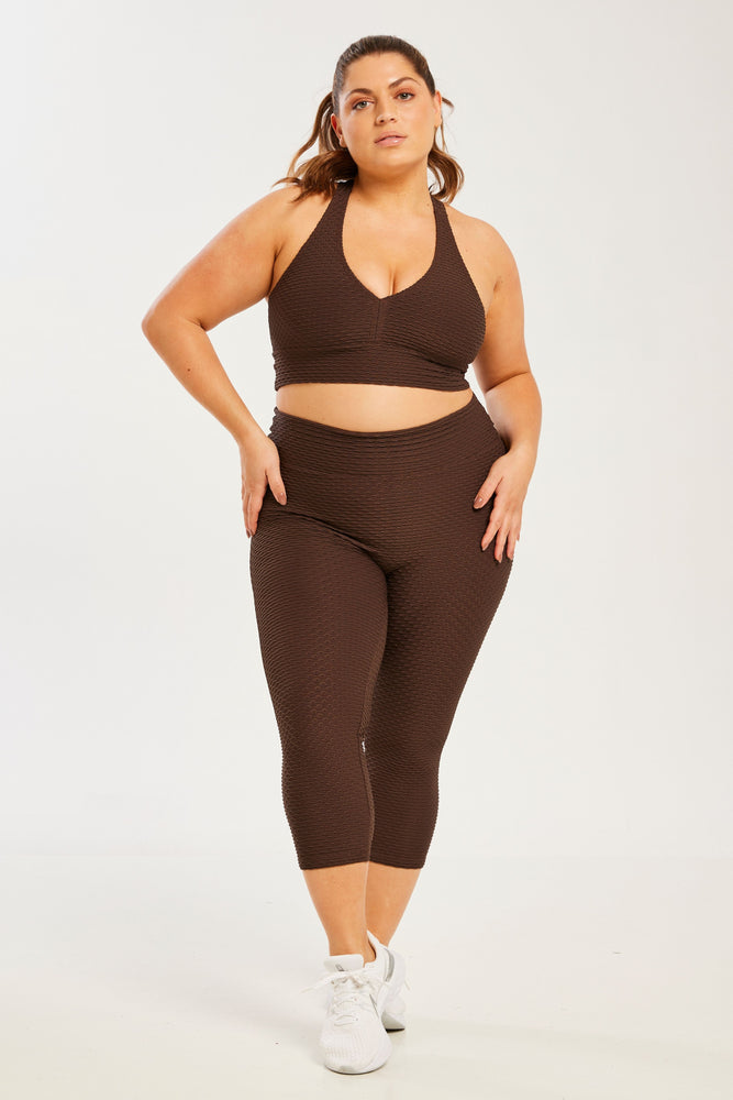 Croco Skin Seamless Cropped Leggings Coffee