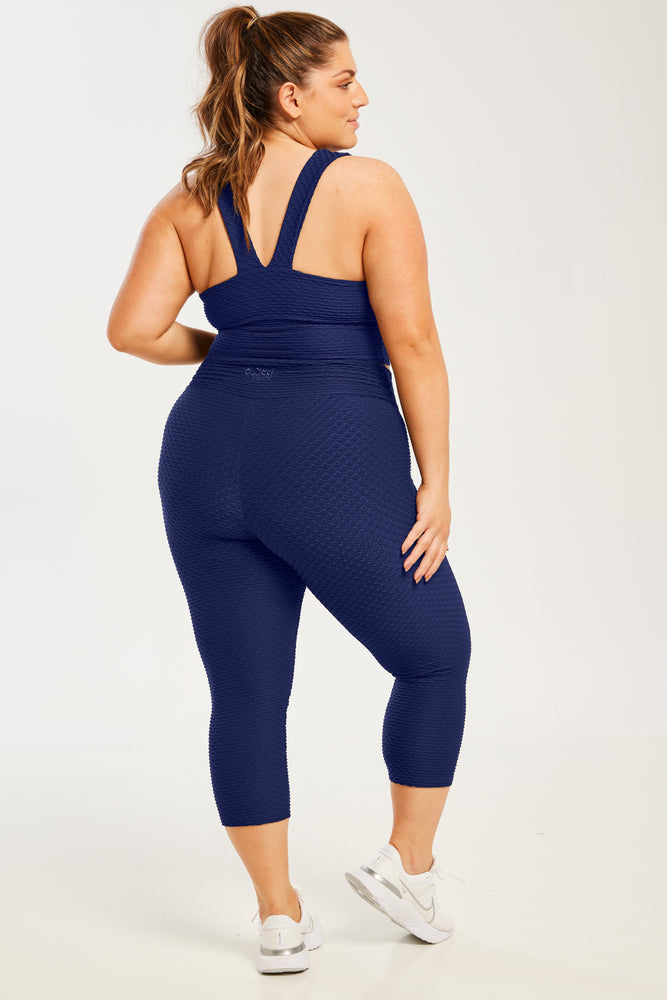 Croco Skin Seamless Cropped Leggings Midnight Blue