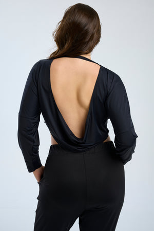 Open Back Cropped Long Sleeve Black