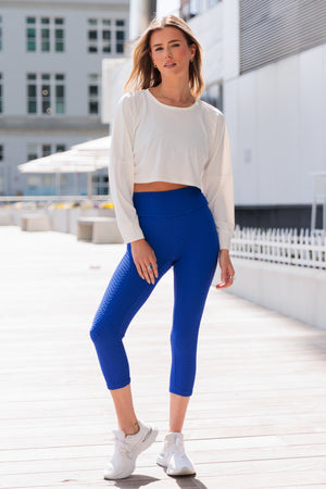 Croco Skin Seamless Cropped Leggings Cobalt