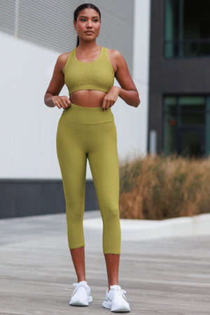 Croco Skin Seamless Cropped Leggings Olive