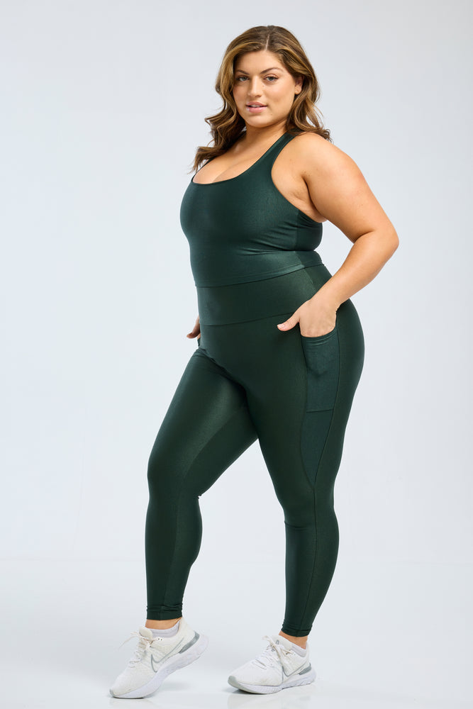 Hi-Shine Pocket Leggings Forest Green