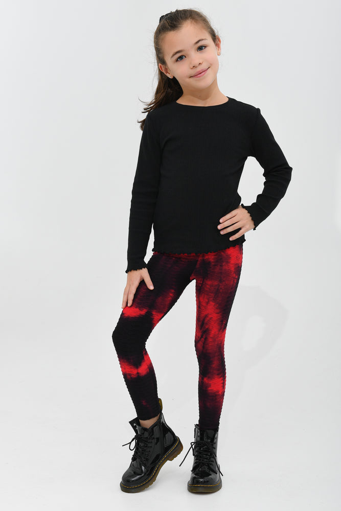 Tie Dye Kids Leggings Black & Red