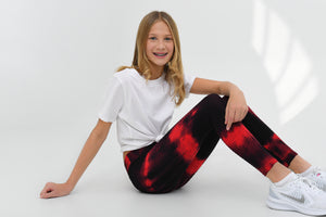 Tie Dye Kids Leggings Black & Red