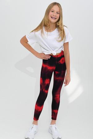 Tie Dye Kids Leggings Black & Red