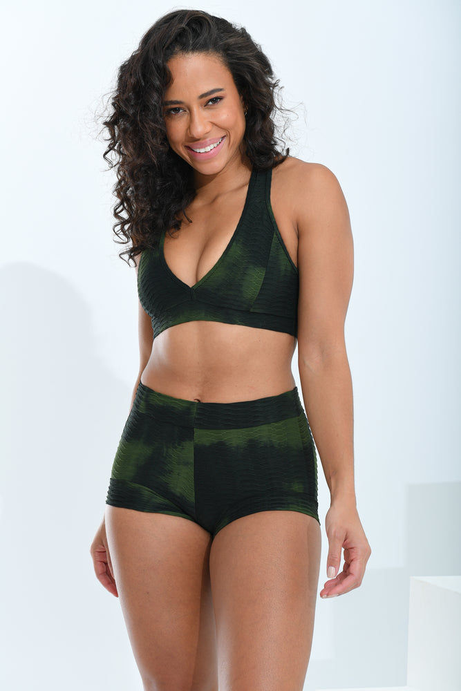 Tie Dye Sleep Shorts Deep Green & Black