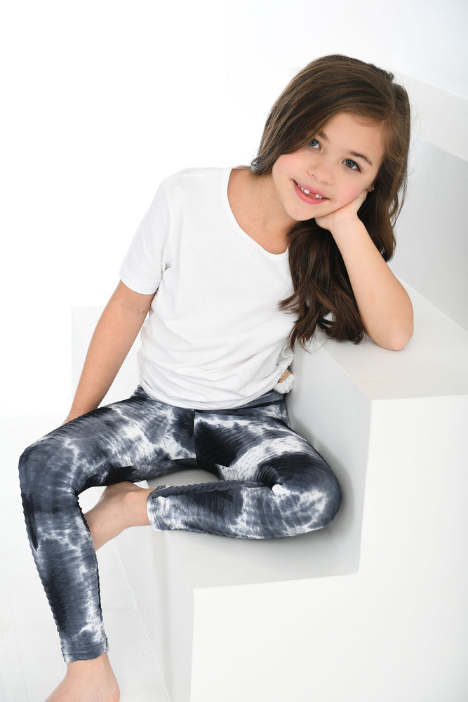 Tie Dye Kids Leggings Black & White